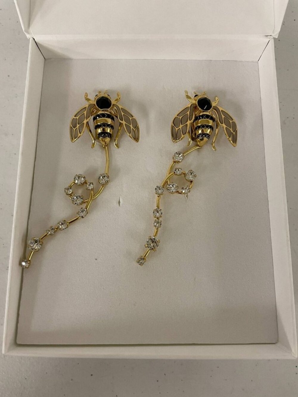 Zara x Elie Top Statement Earrings Gold Bee Crystal Dangle 1856/724 NWT